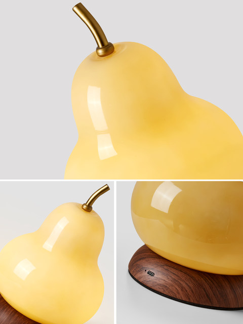 Cream-Style Pear Table Lamp, Bedroom Bedside Lamp, Creative and Unique Artistic Eye-Protection Decorative Lamp, Rechargeable Gourd-Shaped Master Bedroom Lamp