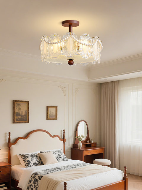 French-Style Ceiling Lamp for Bedroom, Vintage Children's Room, 2025 New Model, Antique Pearl Crystal Glass Living Room Master Bedroom Lighting Fixtures