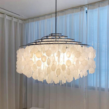 Italian Verpan French-Style Living Room Chandelier, Vintage Cream Shell Wind Chime, Designer Dining Room Master Bedroom Lighting Fixtures