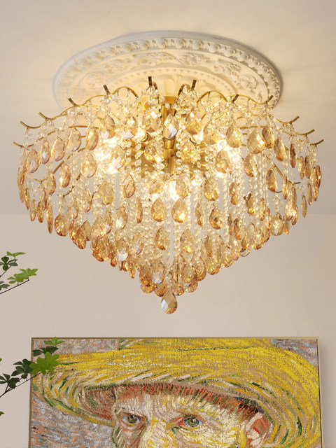 French living room ceiling lamp crystal amber clear light post-modern light luxury master bedroom dining room 2025 new lamps