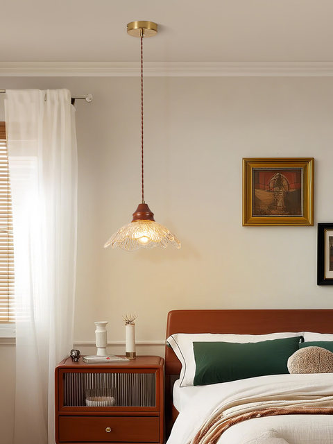 American Retro Chandelier, French Mid-Century Style Bedroom Bedside Lamp, Glass Creative Flower Study Lamp, Hallway Pendant Lamp