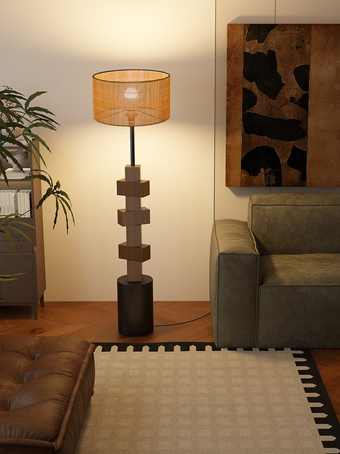 French Mid-Century Style Floor Lamp 2025 New Model Geometric Building Block Creative Personality Bedroom Bedside Lamp Next to the Sofa in the Living Room