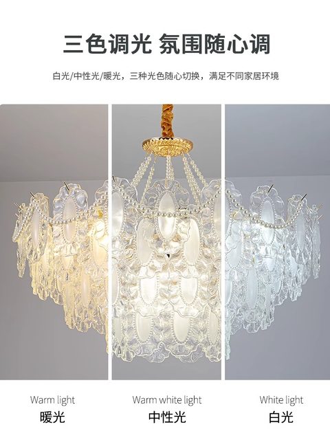 French Cream-Style Living Room Chandelier, Post-Modern Light Luxury Pearl Crystal 2025 New Model Bedroom and Dining Room Lighting Fixtures