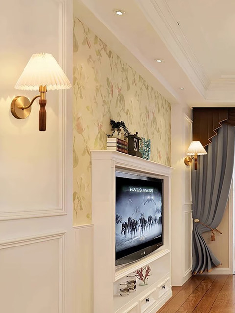 Nordic Ins-Style Pleated Solid Wood Wall Lamp, Warm and Eye-Friendly, Japanese Wabi-Sabi Retro Bedroom Bedside Lamp