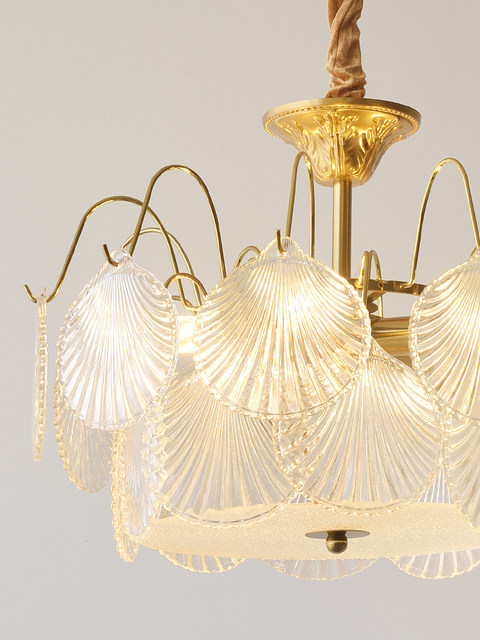 French Cream-Style Master Bedroom Crystal Chandelier, Light Luxury Post-Modern Minimalist Creative Shell Living Room Dining Room Chandelier