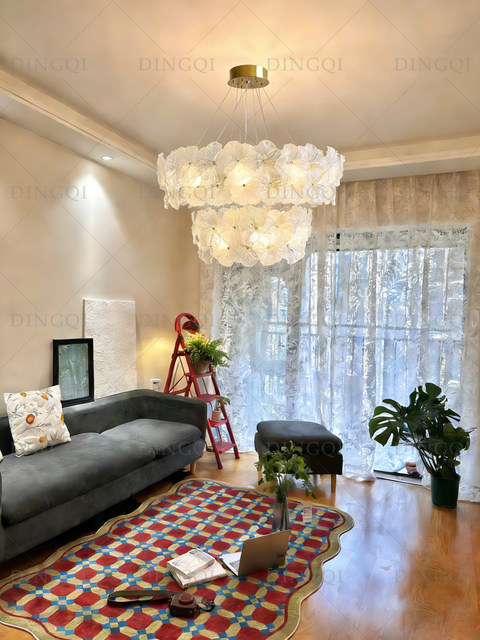 2026 New French Light Luxury Chandelier Living Room Lamp Restaurant Flower Shape Glass Creative Warm Bedroom Study Lamp
