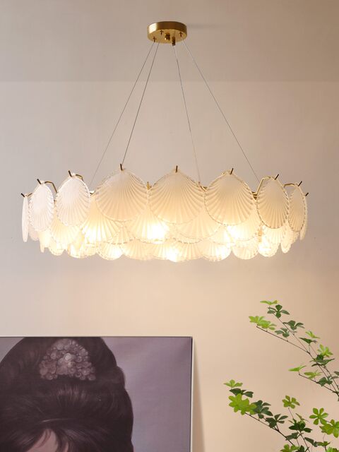 French-Style Light Luxury Living Room Chandelier, Master Bedroom Dining Room Trendy Modern Minimalist Crystal Shell Lighting Fixture, 2025 New Model