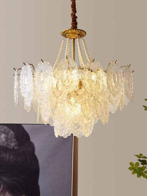French Light Luxury Living Room Chandelier, Cream Style Master Bedroom Lamp, Retro Crystal Lamp, Warm and Romantic Dining Room and Study Room Lighting Fixtures