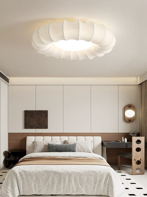 Wabi-Sabi Style Fabric Ceiling Lamp Bedroom Lamp French Mid-Century 2025 New Full-Spectrum Eye-Protection Room Master Bedroom Lighting Fixtures