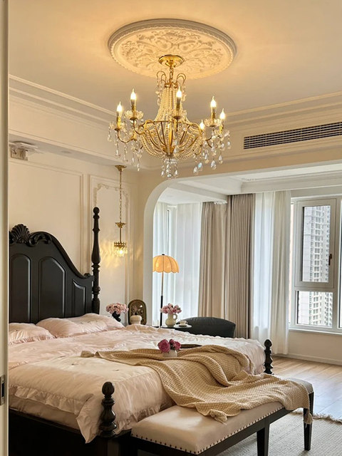 French-Style Crystal Chandelier Designer Model American Retro Candle-Style Main Light for Living Room, Luxury Villa Dining Room Light, Bedroom Light