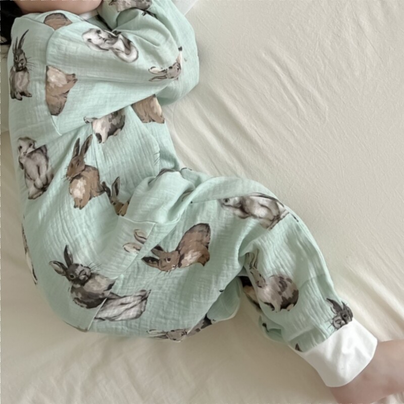 Girl Alice double layer cotton yarn sleeping bag baby Nordic wind conjoined anti-kick by pyjamas boys A class of home clothes-Taobao