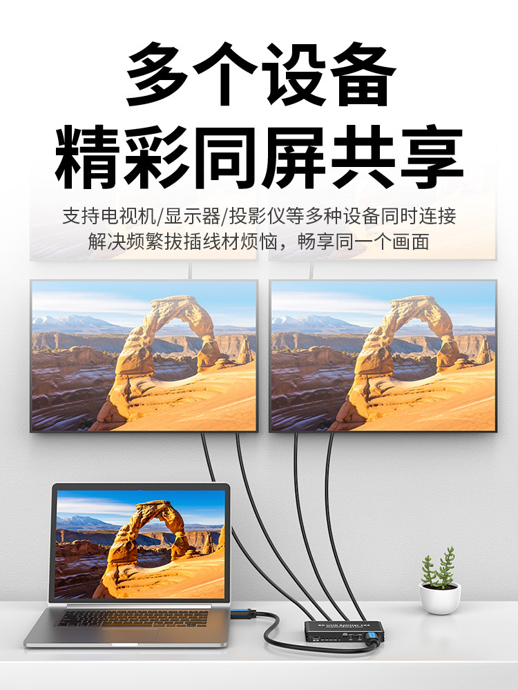 HDMI Splitter One-To-Four Screen Splitter 1 Input 4 Output Splitter High-Definition 8K60Hz Computer Audio and Video Synchronization Monitor Screen Tv Set-Top Box One-To-Four Output Split Screen