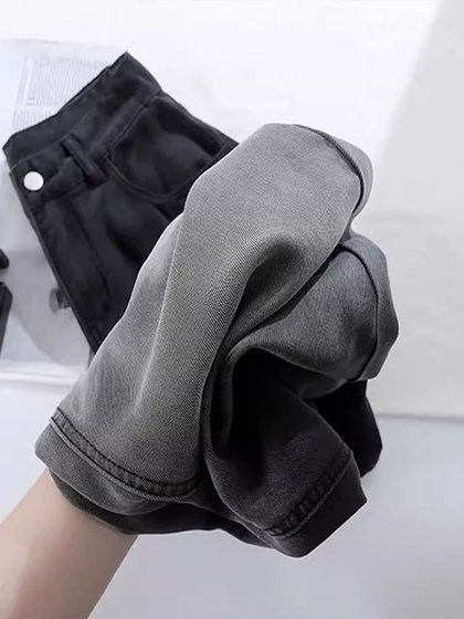 300斤大码女装黑色冰丝牛仔裤女夏季垂感裤子胖mm显瘦冰丝阔腿裤