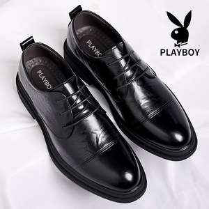 Playboy Casual Leather Shoes for Men 2026 Genuine Leather Business Formal Derby Shoes Men's Height-Increasing Groom Wedding Shoes