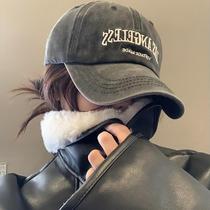 Washed denim baseball cap for women 2024 new American style large head peaked cap wide brim small gray hat showing face