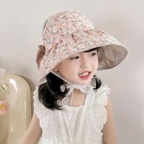 Girls hat with large brim anti-UV childrens sun hat girls ponytail empty top folding sun hat for summer