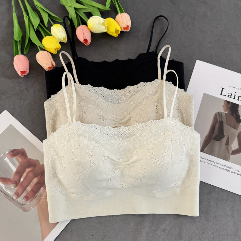 Gu Fei 3565 Lace Backless Camisole for Women, Anti-Exposure Fixed Cup Bra Integrated Bandeau Underwear for Summer