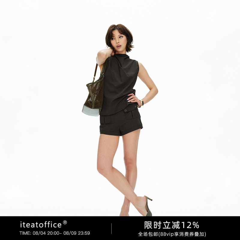 Iteatoffice* Old Money Style Summer Vacation Cool Feeling Back-Flap Sleeveless Vest Casual Shorts Set Iteatoffice* Old Money Style Summer Vacation Cool Feeling Back-Flap Sleeveless Vest Casual Shorts Set