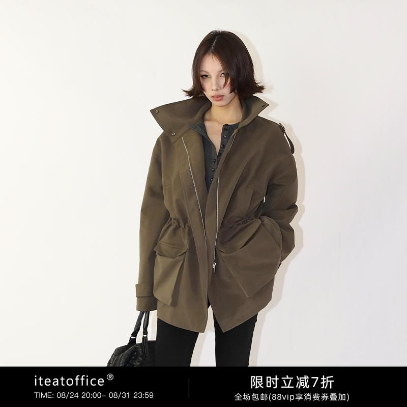 Iteatoffice【Authentic】Autumn and Winter Casual Trench Coat with Stand Collar, Drawstring, and Silhouette Design, High-End Coat Iteatoffice【Authentic】Autumn and Winter Casual Trench Coat with Stand Collar, Drawstring, and Silhouette Design, High-End Coat