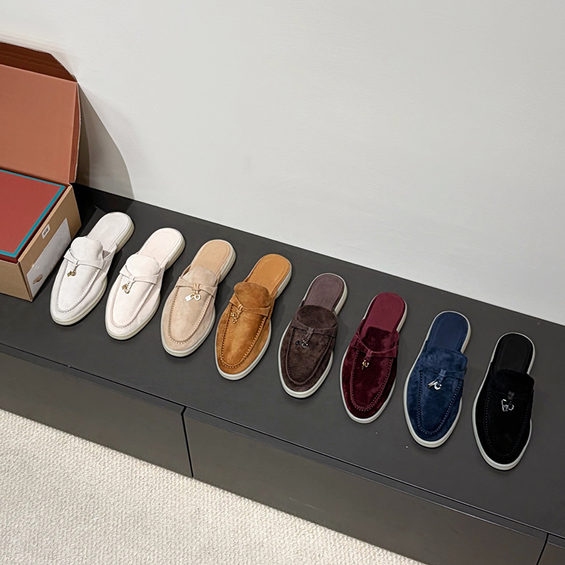 New Lp Spring and Summer Fashionable Metal Buckle Closed-Toe Half-Slipper Unisex Genuine Leather Flat Mules Outdoor Couple Shoes