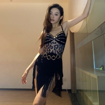 lilly dance costume Latin dance costume for women BAO WEN metal mesh splicing strap tassel dress performance competition costume