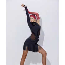 david dance wear Latin dance wear womens autumn and winter black long-sleeved velvet turtleneck tassel dress art examination performance clothes