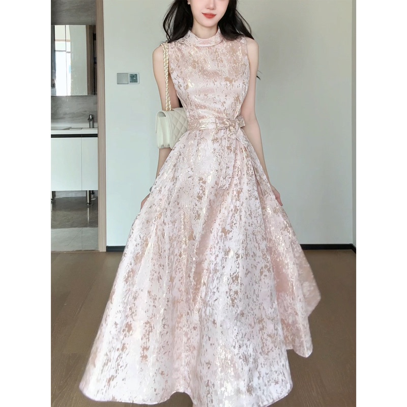 Guyi【Gilded Pink】French-Style Pink Jacquard Satin Dress with Gold Foil, High-End Birthday Dress Guyi【Gilded Pink】French-Style Pink Jacquard Satin Dress with Gold Foil, High-End Birthday Dress