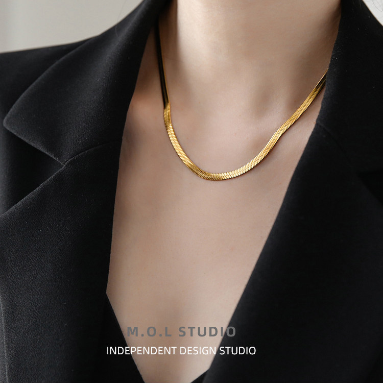 Sumo Original | Non-Fading ~ 18K Gold-Plated Snake Bone Necklace for Women, Short Choker, Wide, Minimalist, Niche Style — تصویر 1