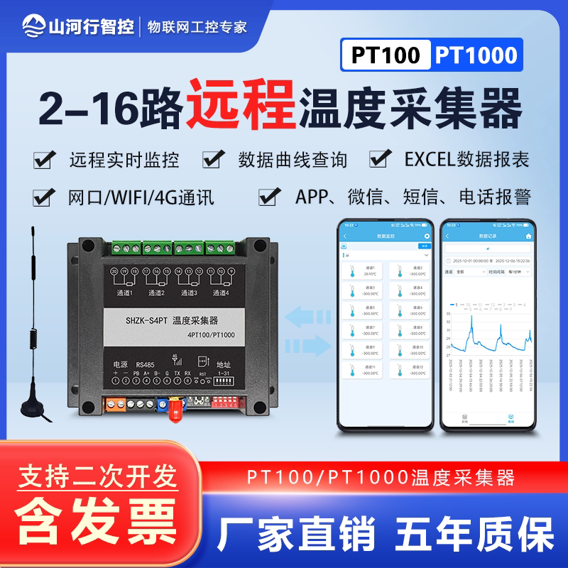 4/8/16-Channel Remote Thermal Resistance Pt100/Pt1000 Temperature Acquisition Module Collector Shanhe Intelligent Control