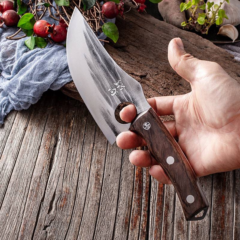 Multi-purpose knife slaughtering fish knife outdoor picnic portable kitchen knife cutting vegetables cutting meat ring small curved forging sharp 8