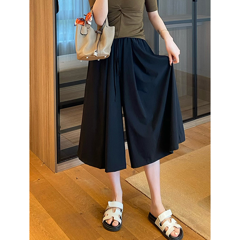 Black Wide-Leg Pants for Women, 2026 Summer New Style, Pear-Shaped Body, Plus Size, Loose, Slimming, Cropped Casual Pants Skirt