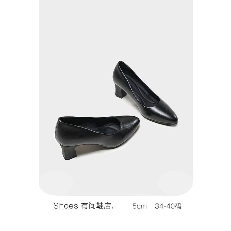 There Is a Shoe Store~ Chunky Heel Professional Interview High Heels for Women 2025 New Style Black Soft Sole Comfortable Work Shoes