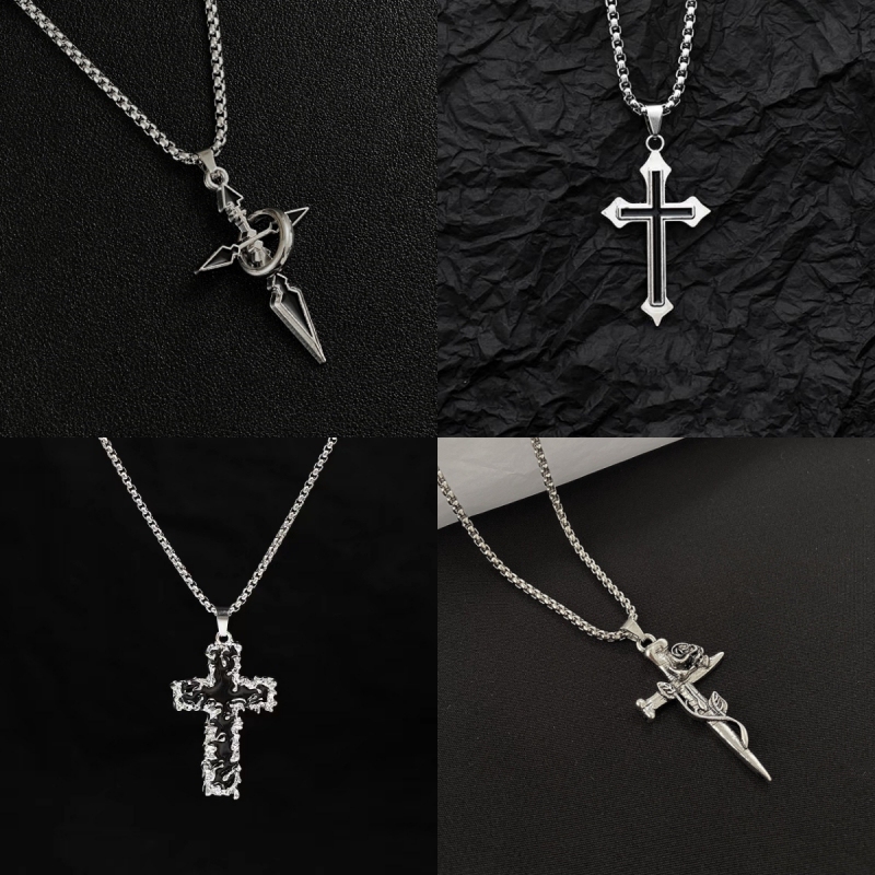 National Style Trendy Brand Cross Necklace for Men and Women, New Chinese Style Personalized Street Retro Pendant, Couple Design Fashion Neck Chain