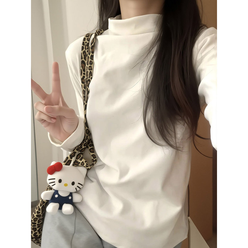 White Half-High Collar Thermal Base Layer Shirt for Women, Thickened and Warm, Suitable for Autumn and Winter, Fleece-Lined, Loose-Fitting Long-Sleeve T-Shirt Top White Half-High Collar Thermal Base Layer Shirt for Women, Thickened and Warm, Suitable for Autumn and Winter, Fleece-Lined, Loose-Fitting Long-Sleeve T-Shirt Top