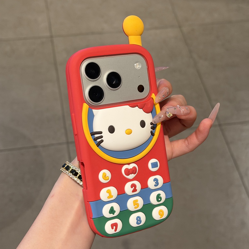 New 3D Cartoon Kt Cat Big Brother Phone Case for iPhone 18 Pro Max, Apple 17 Pro Silicone Protective Cover, 15/14 Pro Max Shockproof, 13 Full Coverage, Red Cute Couple Style