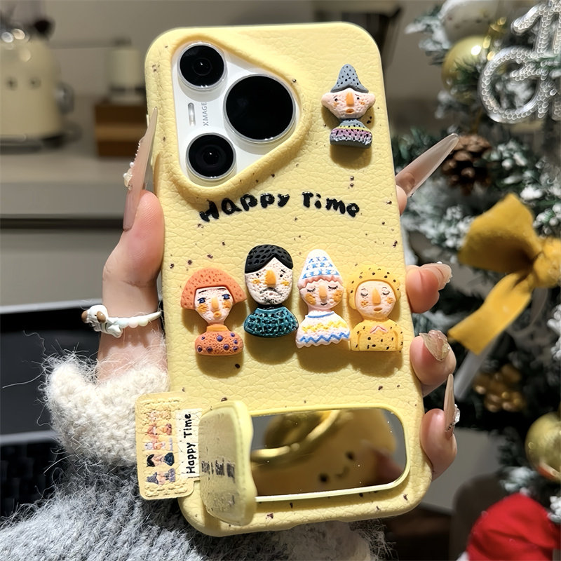 Cute Character Phone Case With Mirror Stand For Iphone And Huawei_voghion.com