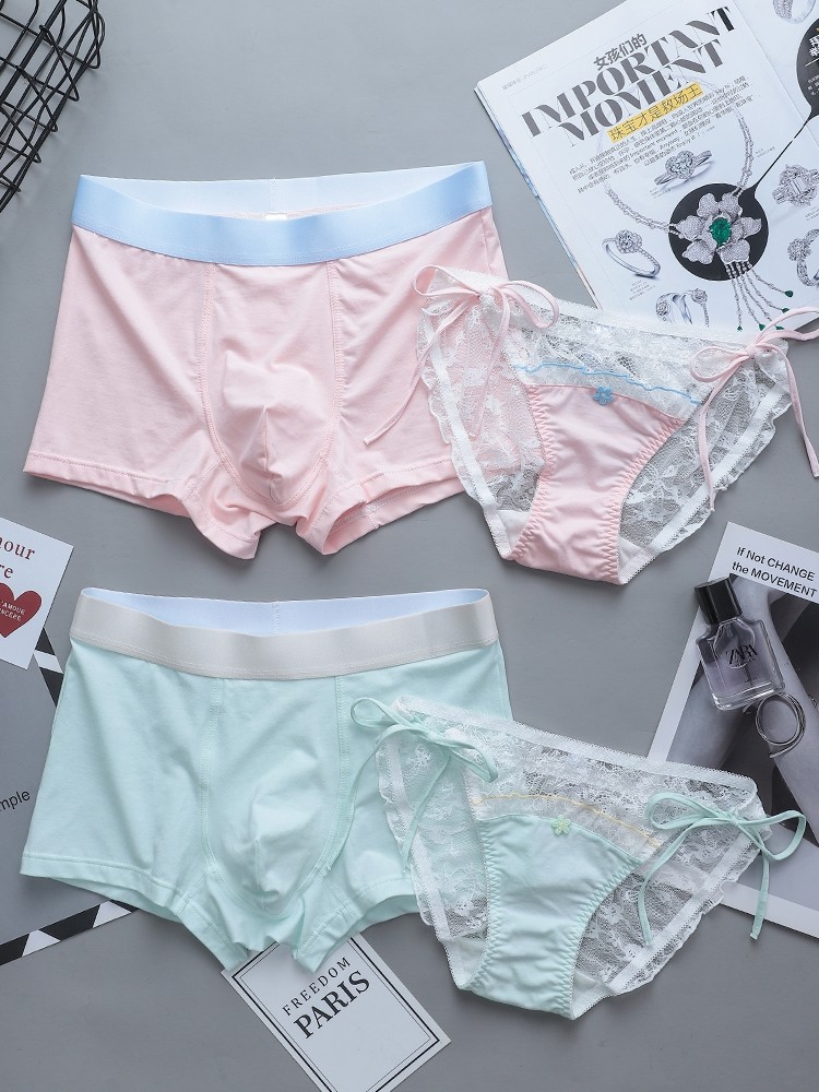 2023 new lovers briefs pure cotton one man and one woman Sexy pure desire wind strap lingerie couple double suit-Taobao