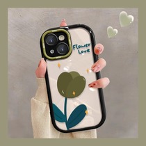 Korean trendy brand mobile phone case suitable for Apple 14plus new female model iPhone15 simple tulip 12 silicone anti-fall protective cover 13 Promax lens all-inclusive anti-fall 11