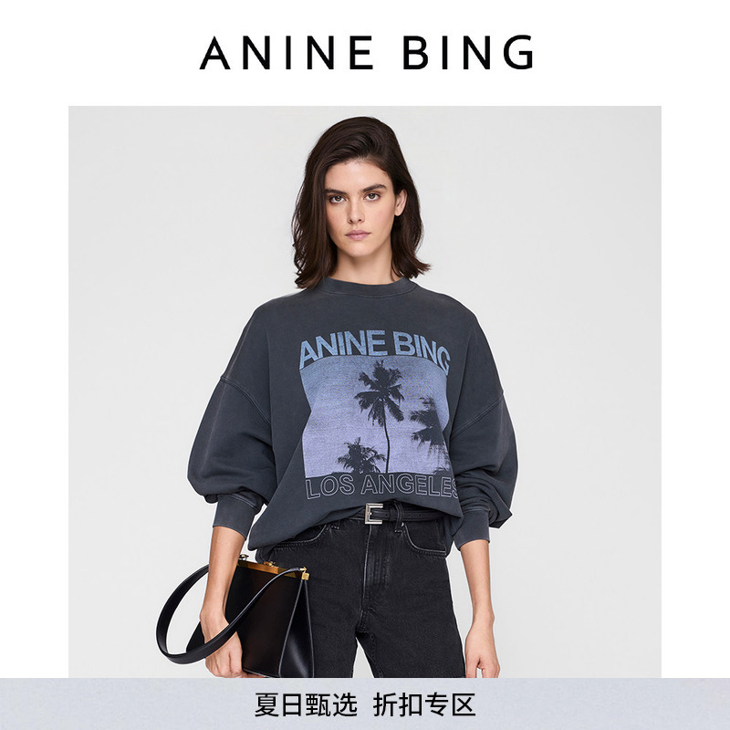 Anine Bing Miles Sweatshirt Women's Washed Gray Loose Fit Pullover 2026 Spring New Style