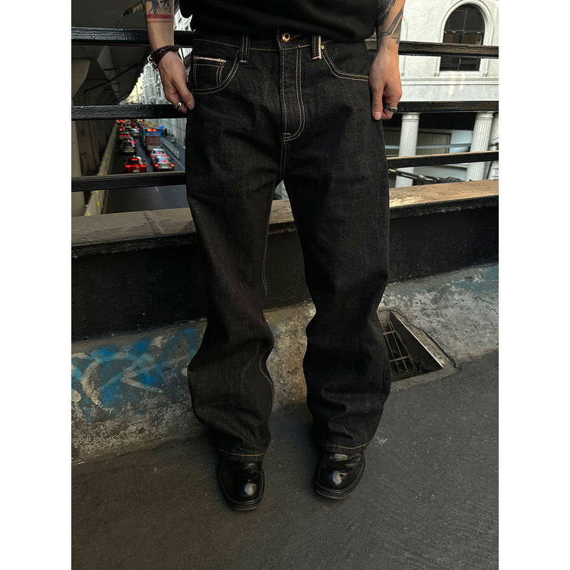 Amateurfit 15.5 oz Selvedge Narrow Red-Edged Raw Denim Jeans Straight-Leg Slightly Flared Wide-Leg A-Line Pants