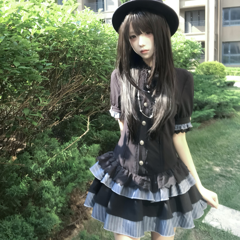 Melancholy Jellyfish'Eternal Night' Original Retro Gothic Short Sleeve Dress