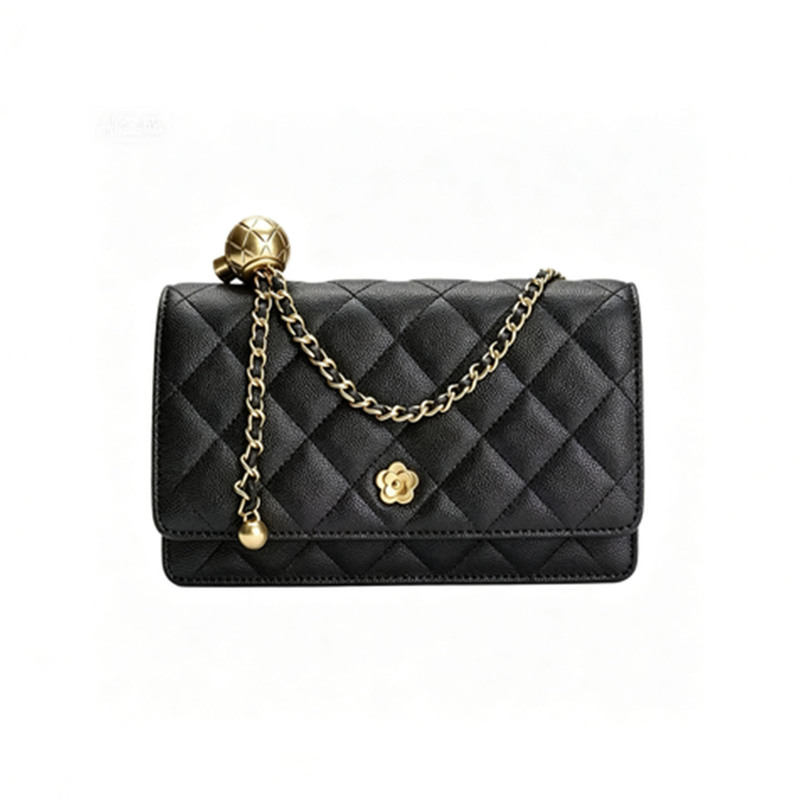 Chanel-Style Woc Fortune Bag with Gold Ball Chain, Women's Long Wallet, Caviar Leather Shoulder Crossbody Bag Chanel-Style Woc Fortune Bag with Gold Ball Chain, Women's Long Wallet, Caviar Leather Shoulder Crossbody Bag
