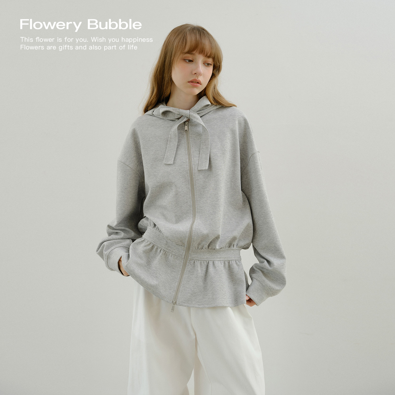 Flowery Bubble Flower Market "Air Sketch" Air Layer Rhinestone Umbrella Cardigan Hoodie
