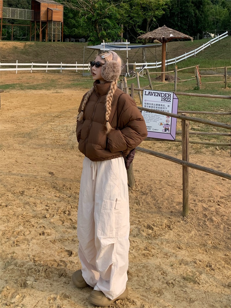 195 Great Joy American Vintage Short cotton clothes jacket woman autumn and winter collar small crowdsourced slim 100 lap loaf cotton coat-Taobao