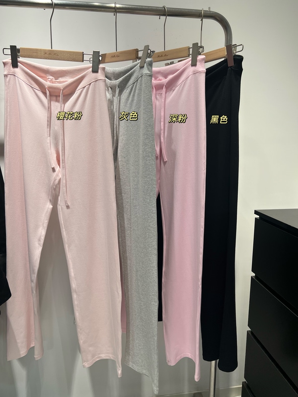 Spring and Summer European and American Kardashian Style Cotton Ribbed High-Waisted Straight-Leg Sports Casual Pants Long Pants for Women