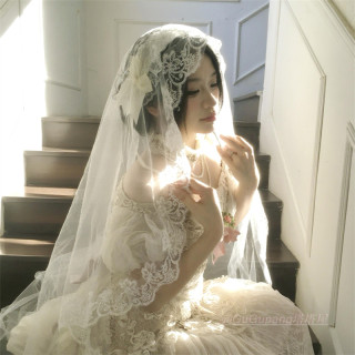 派对cos新娘装扮白色蕾丝花边头纱洛丽塔lolita发饰暗黑系配饰女