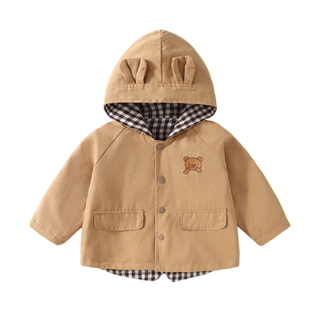 婴儿衣服梭织连帽风衣春装春秋洋气男童女宝宝外套儿童小童上衣