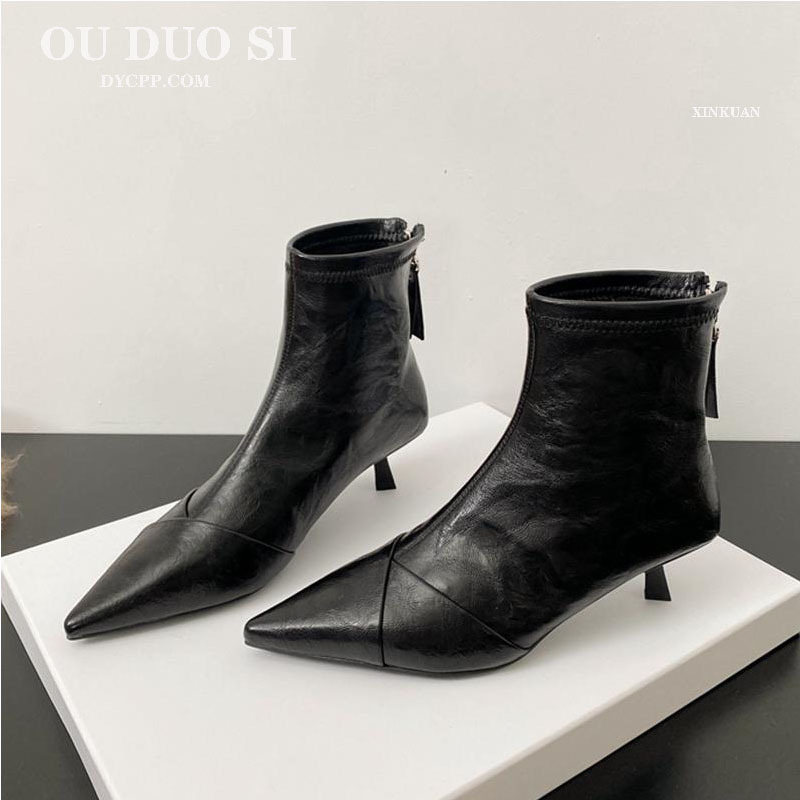 Pointed Toe Stiletto Fashion Boots for Women 2026 Autumn and Winter European and American Style New Mid-Heel Short Boots Elegant Simple Chelsea Boots