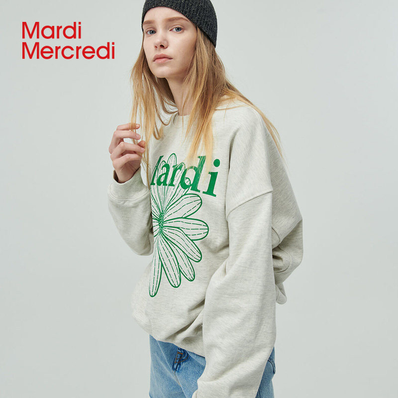 MardiMercredi small daisy round collar printed casual sweatshirt male and female with the same slim 100 lap loose blouses-Taobao