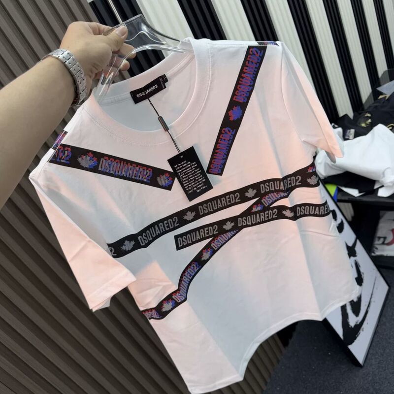 Guangzhou Version - Original Version with Label D2 Webbing Short-Sleeve Digital Direct Print Luxury Trendy Brand Hot-Selling Casual T-Shirt for Men and Women